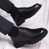 A Spring Big-headed Business Casual Leather Shoes with Laces and Soft Soles, Versatile Formal Wear, Black Men's Leather Shoes.