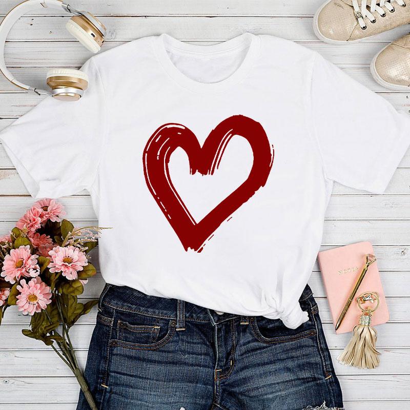 Fashion Women Love Heart Print T Shirt Funny Casual O-Neck Short Sleeves T-Shirt Summer Female Tee Shirt