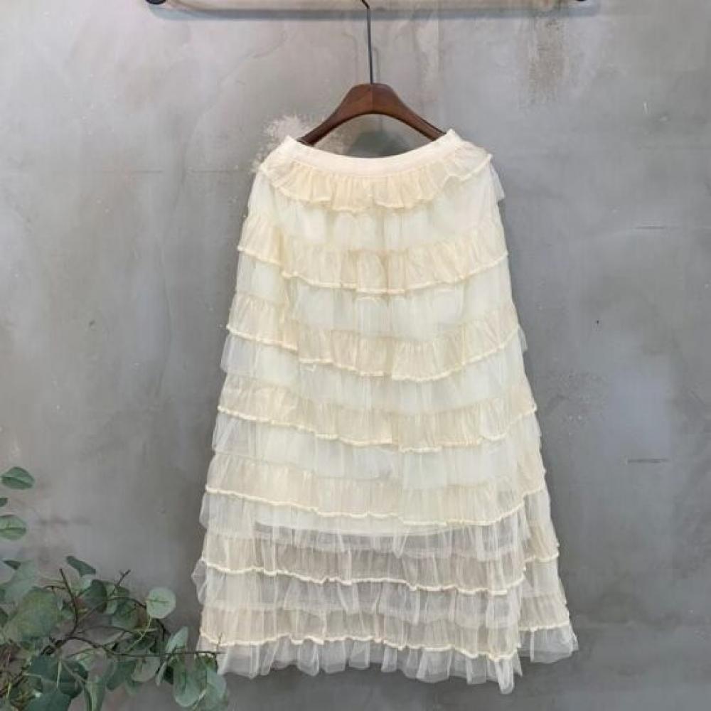 C S In The Room Low Frill Ruffle See Through bandIng Long Skirt C