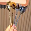 Stainless Steel Ice Patterned Long Handled Korean Style Round Headed Spoon Western Style Spoon Dessert Spoon Rice Scoop
