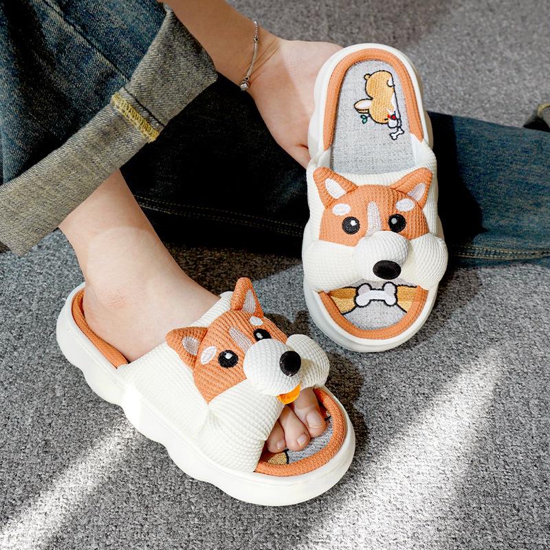 Women's and Men's Cute Silent Indoor Non-slip Cotton Linen Slippers: Four-Season Sweat-absorbent Comfort