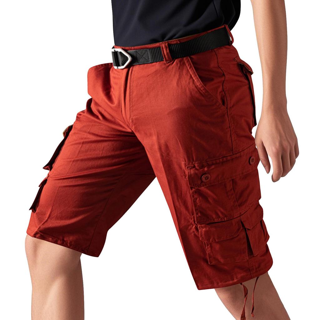 Мужские летние рабочие шорты, свободные повседневные брюки с пятью точками, мужские летние однотонные повседневные шорты-карго