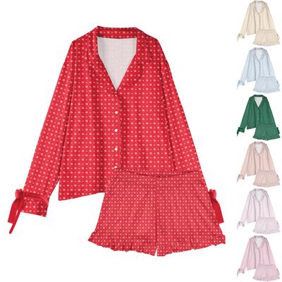 Женский костюм из 2 предметов с принтом, топ на пуговицах с длинными рукавами, широкие брюки, комплект, пижамный домашний повседневный костюм