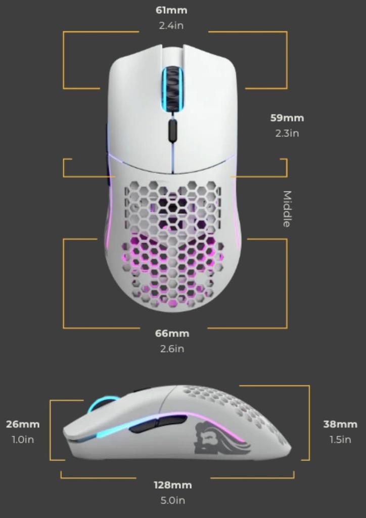 Glorious PC Gaming Race Glorious Model o Wireless Gaming RGB Gaming 6 Programmable Buttons Mouse, White, Illuminated, Lightweight, Mouse, (69g)