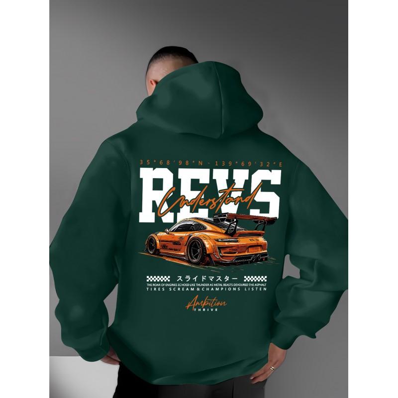 Oversized Hooded Sweatshirt With Bold Tokyo Racing Graphic Print Unisex Loose Fit Winter Casual Wear