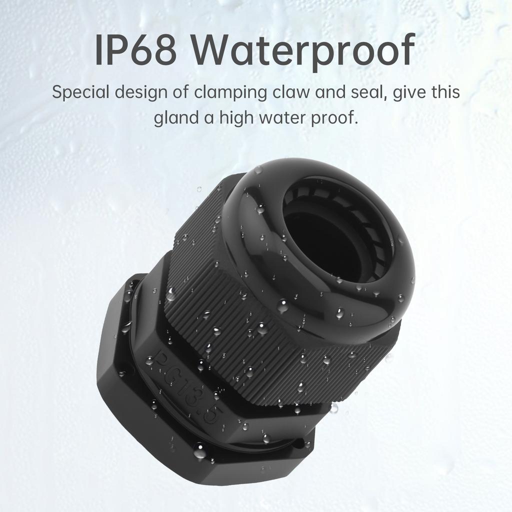 PG Cable Gland,Black Plastic Nylon Cable Connector,IP68 Waterproof Wire Glands Connector Fitting,PG7-PG19 Cable Gland,Simple Installation