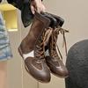 Fashion 4.5CM Latest Retro Knight Short Boots Women's Thick Soled Spring and Autumn Lace-up Western Boots Niche Low Heels Women Boots