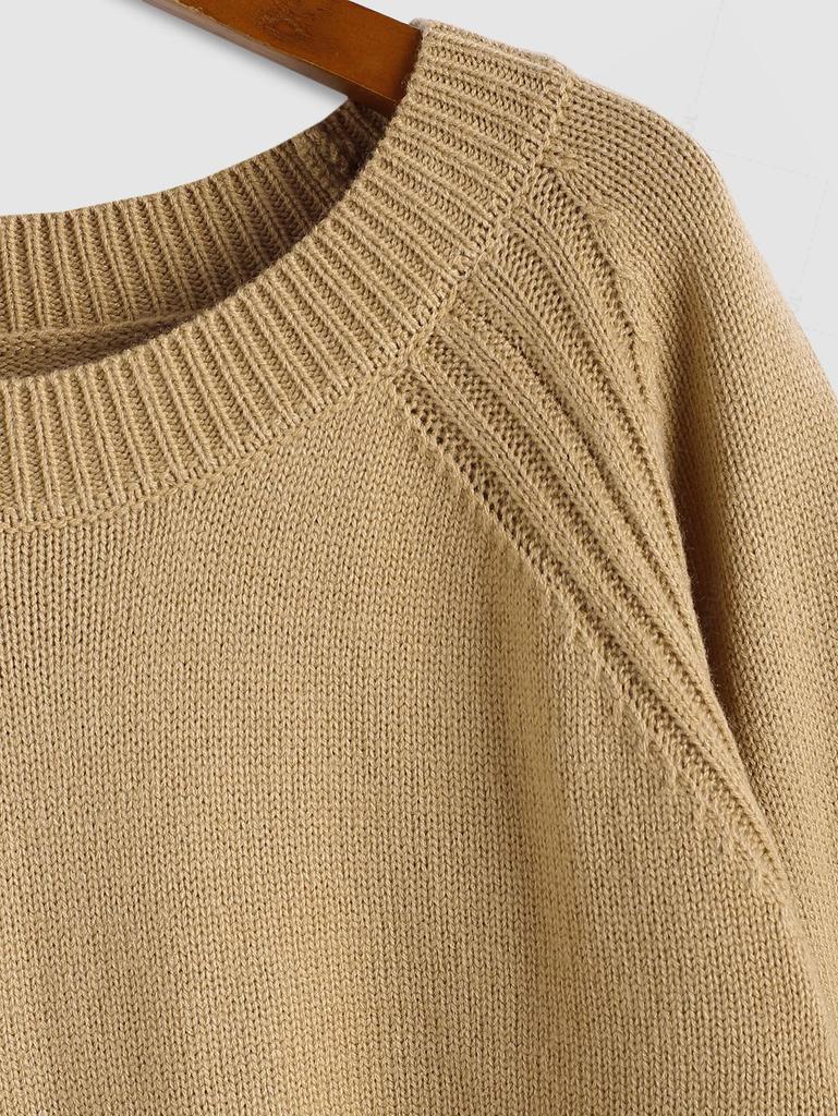 ZAFUL Женский повседневный свитер в этническом стиле с геометрическим рисунком ацтеков, рукавом реглан, круглым вырезом и боковыми разрезами, асимметричным кроем