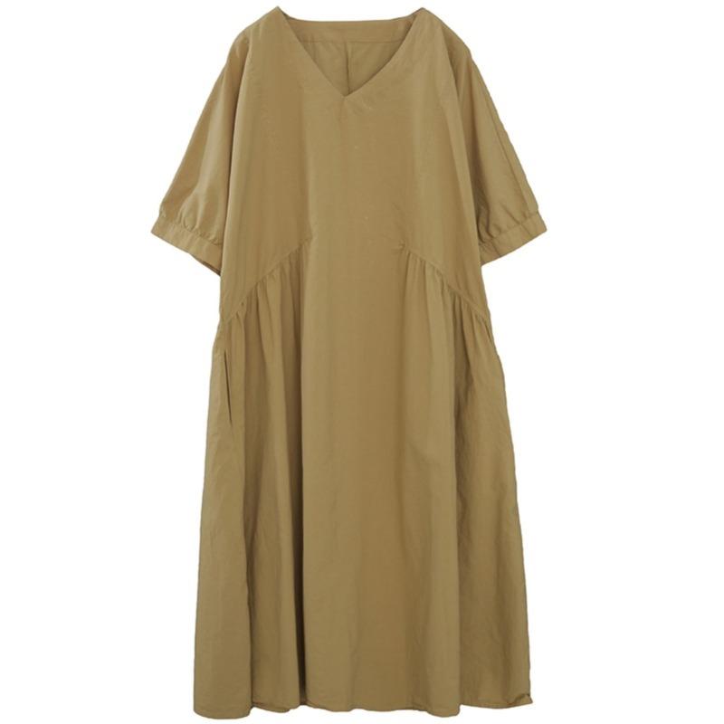 DIMANAF 2025 Весеннее однотонное платье Женское повседневное винтажное длинное платье Свободное базовое зеленое черное оранжевое платье