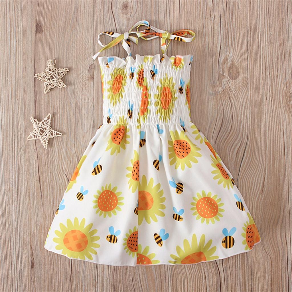 Милое платье для девочек, регулируемое платье с завязками на плечах, копченое платье без бретелек для девочек