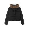 Womens Short Puffer Coat With Faux Fur Trim Hooded Winter Jacket Solid Color Streetwear Style