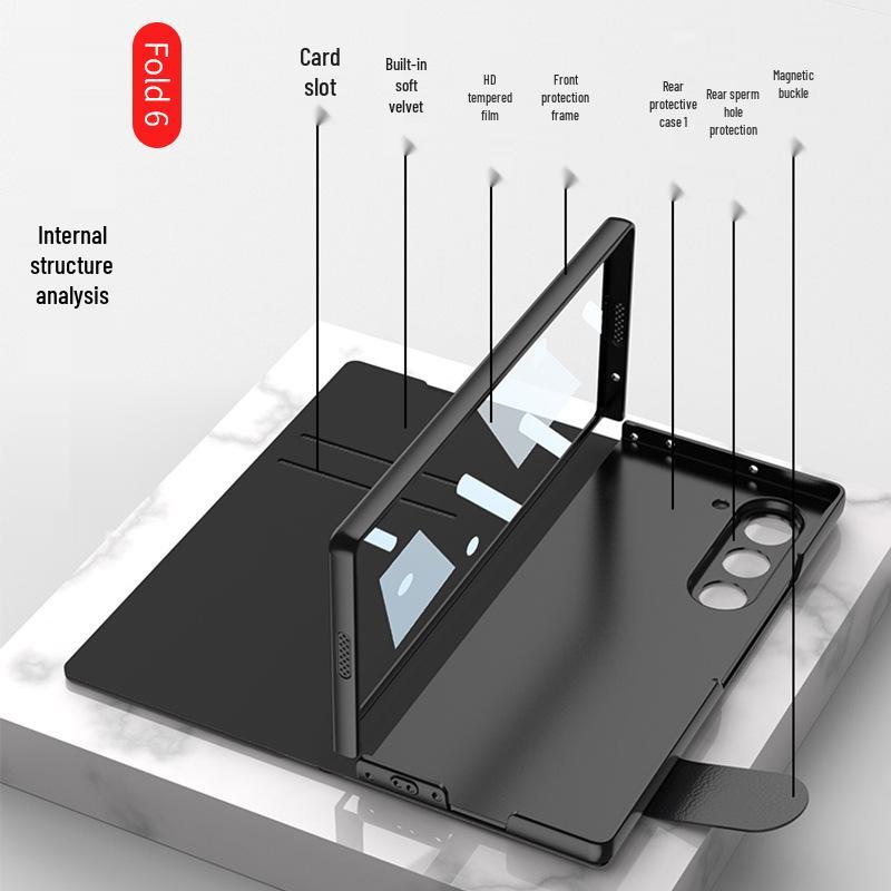 Кожаный чехол-книжка Samsung Z Fold 6 со слотом для стилуса и стеклянной крышкой – Стильный и деловой.