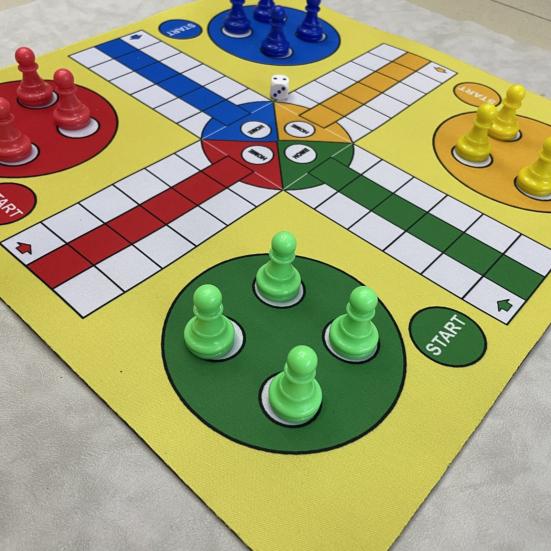 1 Set 4 Players Flying Chess Game with 35CM Rubber Chessboard 16 Chess Pieces 1 Dice Kids Adults Family Night Interactive Classic Strategy Game