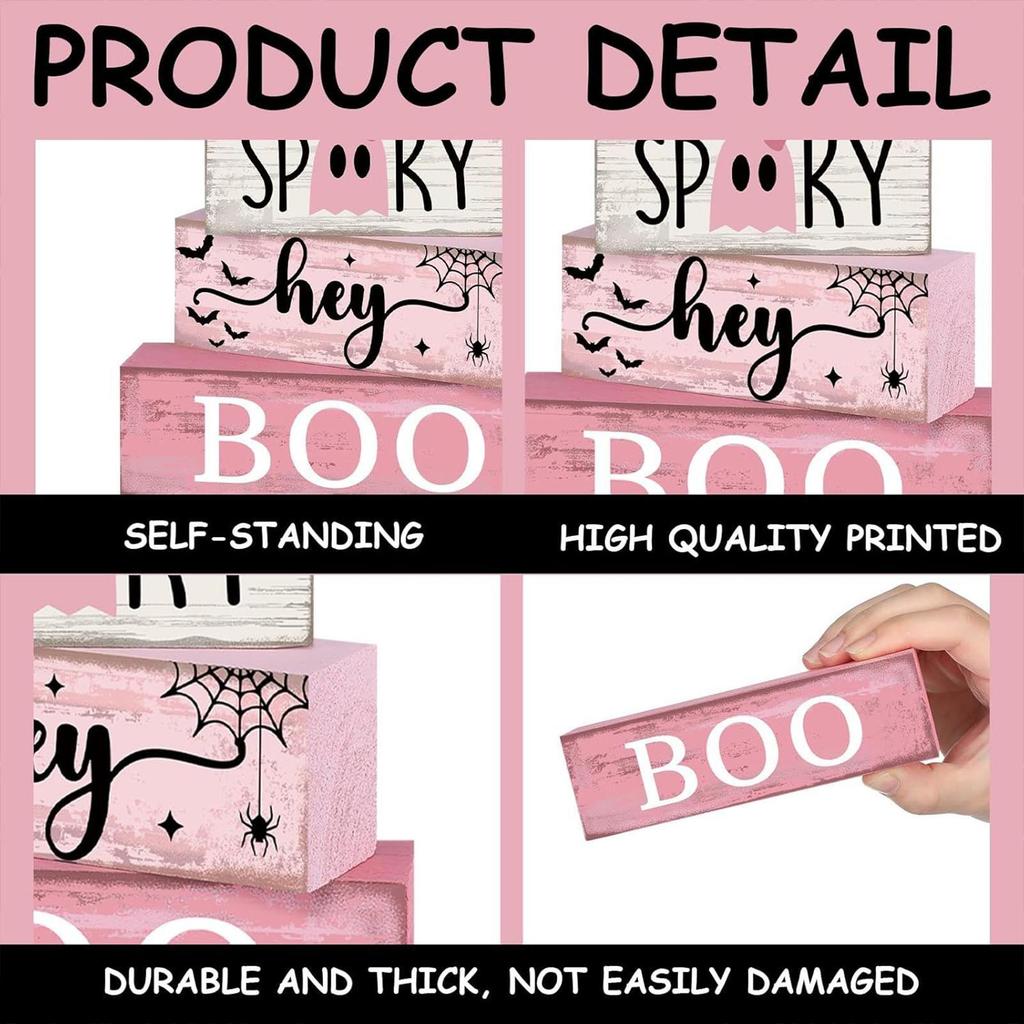Halloween Ghost Sign Table Decor Coffee Ghost Wooden Sign Halloween Tiered Tray Decor Centerpiece Block Display Decorative