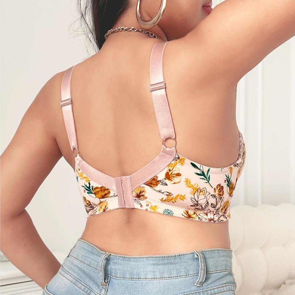 European and American New Large Size Pure Desire Underwear Printing Sexy Deep V Gathered Bra Large Size Underwear