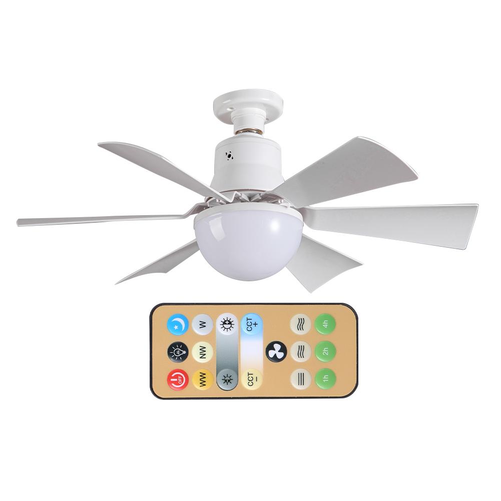 Ceiling Fan Light with Remote Socket Ceiling Fan Timing Light Bulb Fan 3 Gear Wind Speed 6 Blades for Living Room Bedroom