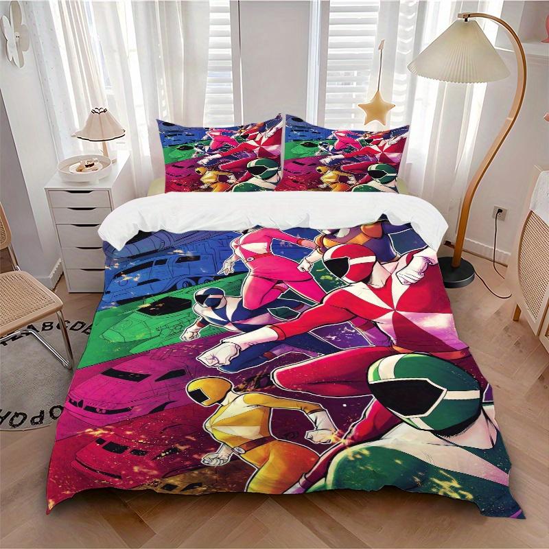 3pcs Power Rangers Pattern Bedding Set - Includes Quilt Cover and Pillowcases, Suitable for All Seasons, Machine Washable - Ideal Gift for F