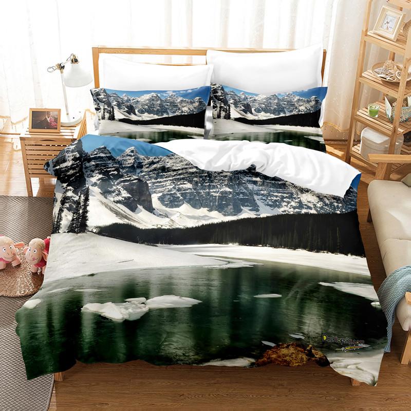 Комплект постельного белья Snow Scene Hut, комплект пододеяльников, комплект постельного белья с 3D-печатью, комплект постельного белья размера Queen, модный дизайн