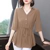 Women's Spring and Summer Lightweight Short-sleeved Shirt Mid-length Waist Shirt