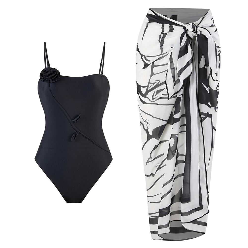 Новый 3D трехмерный цветочный цельный купальник для женщин французский ретро сексуальный купальник с юбкой комплект