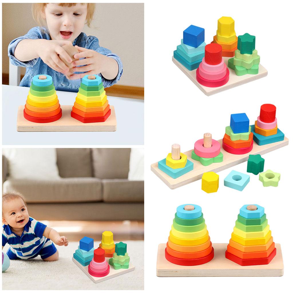 Геометрическая пирамидка MONTESSORI Раннее распознавание Обучение Цветная Сортировка по форме Сортировка по типу игрушек для stacking