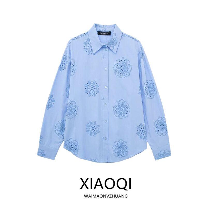 Fashion Style 2024 Spring-Summer New Type Women's Easiest for Match Adhesive Embroider Decorative Poplin Shirt 2492056403