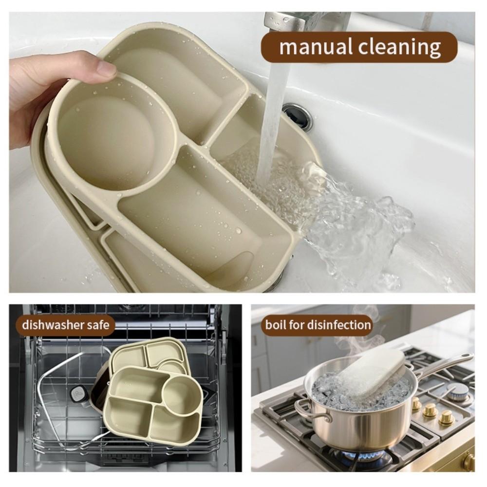 4 Grids Divided Lunch Box 750ml Food Storage Container Microwaveable Silicone Lunch Box Pantry