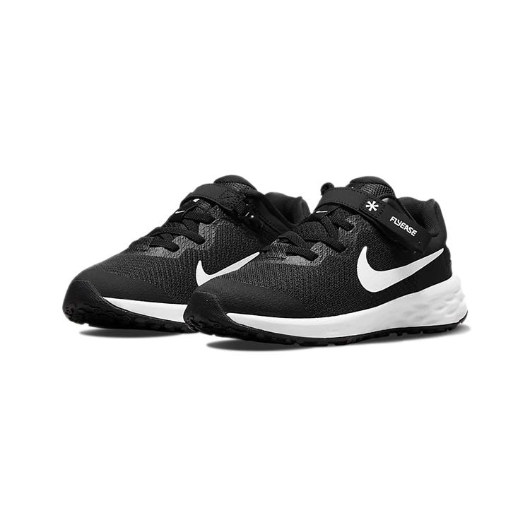 Nike REVOLUTION 6 FlyEase Перерабатываемый материал Низкие детские кроссовки для бега Черно-белые Дети возрастом от 3 до 7 лет DD1114-003