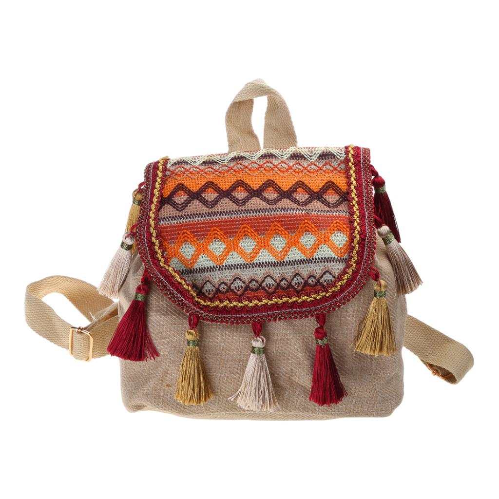 Сумка через плечо с двойным ремнем, рюкзак для девочек-студентов, универсальная сумка с кисточками, школьный рюкзак в этническом стиле для отдыха
