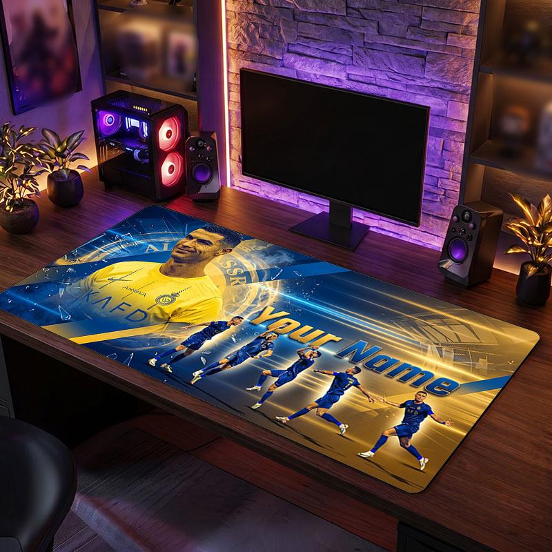Cristiano Ronaldo Custom Large Mouse Pad, Personalized Name Text Print, Football Logo Non‑Slip Desk Mat Gaming Gift