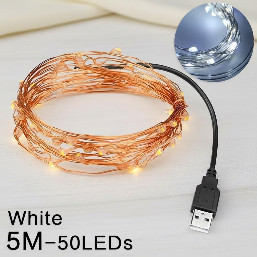 Светодиодная гирлянда на батарейках USB, 2 м, 5 м, 10 м, 20 м, гибкая медная проволока, холодные разноцветные веревочные огни для украшения дома, вечеринки