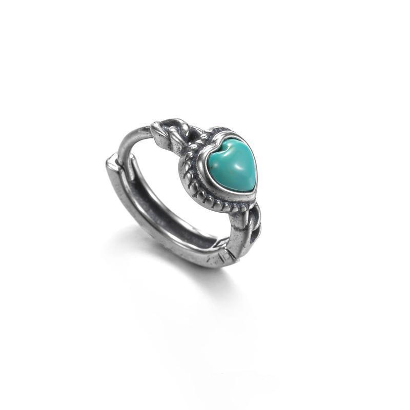 Inlay Vintage Turquoise Earings Light Luxury Heart Shaped Earrings for Women Ancient Rhyme Banquet Party Jewelry