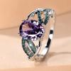 Women's Silver Color Oval Cut Purple Cubic Zirconia Rings for Women Elegant Wedding Party Jewelry Gift