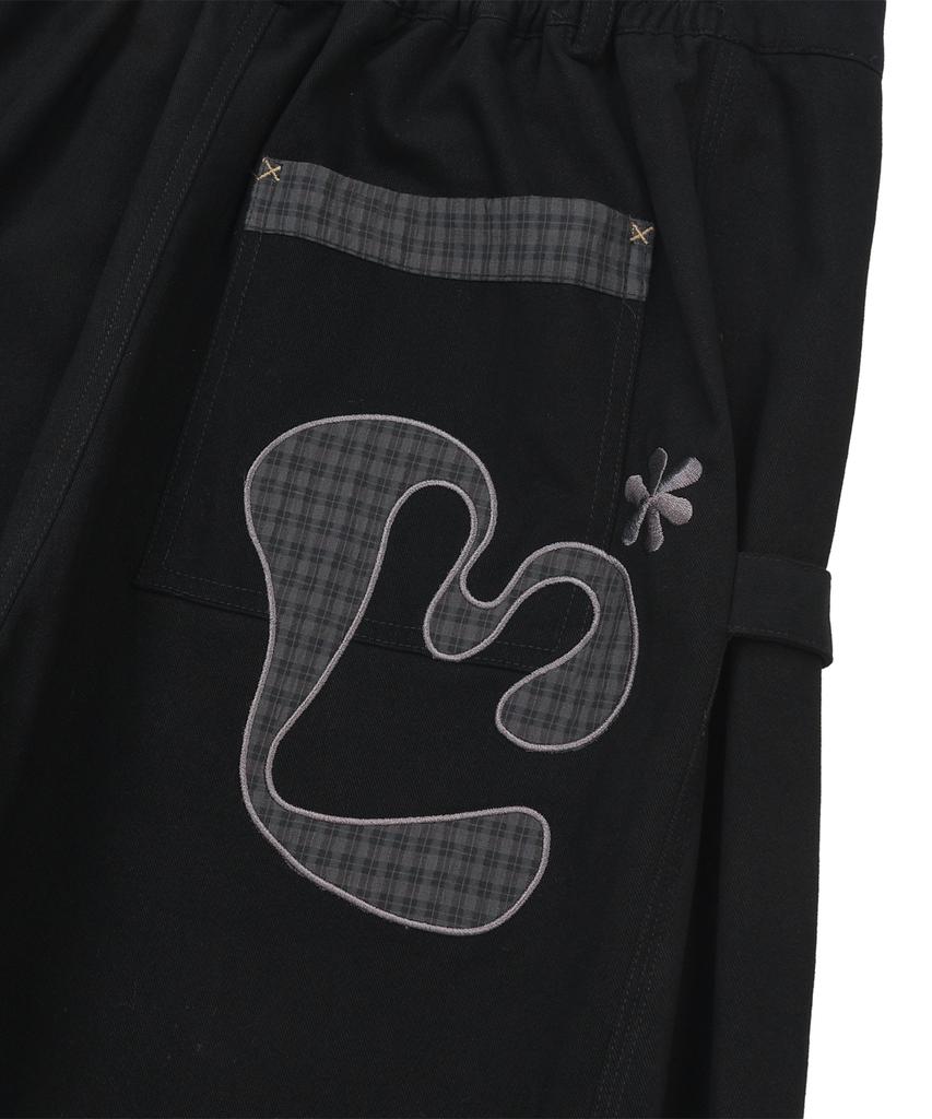 LMR Check Applique Roll-Up Two-Way Balloon Pants Black