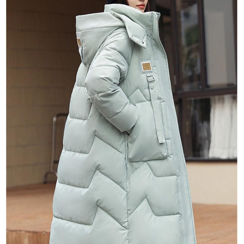 Winter Women Long Parka Coat Hooded Detachable Thicken Loose Zipper Pockets Warm Snow Wear Female Padded Jacket