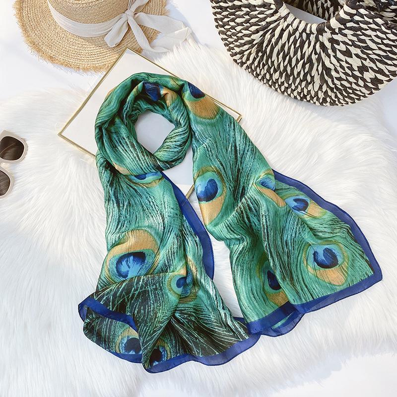 Women Scarf Color Pattern Sunscreen Shawl Simple Satin Mid-length Silky Scarf