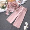 Girls Suit 2024 Spring Children Long Sleeve Clothing Flowers Printed Shirt Tops + Trousers Causal Sets for Teens Formal Clothes