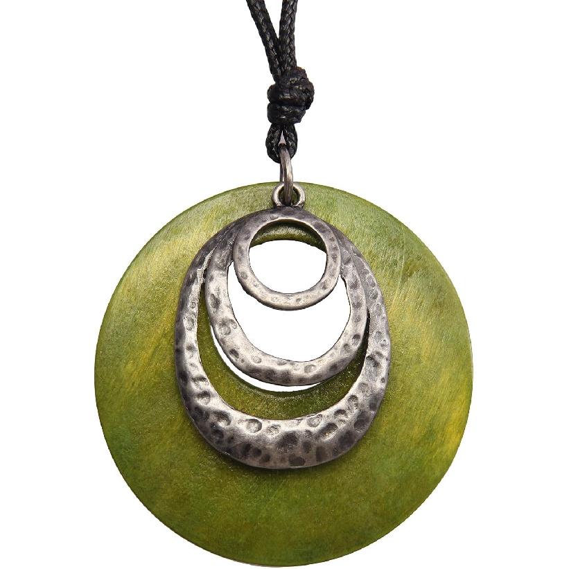 Leather Necklace for Women Boho Choker Necklace Long Cord Leather Pendant Bohemian Neckalce Vintage Alloy Pendant Leather Rope Necklace Wooden