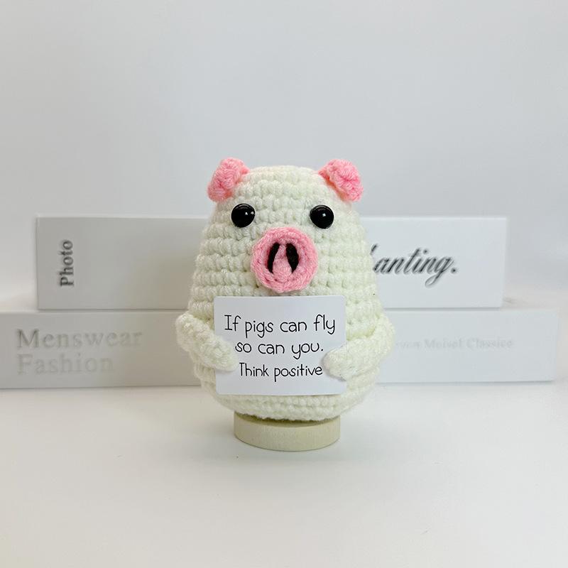 New Positive Crochet Headset Potato Doll with Card for Cheer Up Gifts and Party Decor Handmade Knitted Pencil Doll Desk Ornament