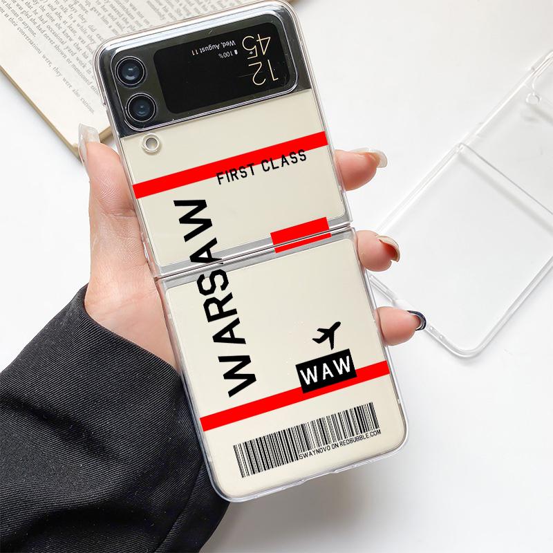 Путешествие Нью-Йорк Билет на самолет Арт Модный чехол для Samsung Galaxy Z Flip 3 4 5 6 7 Жесткий складной Z Flip4 Прозрачная поликарбонатная крышка Подарок