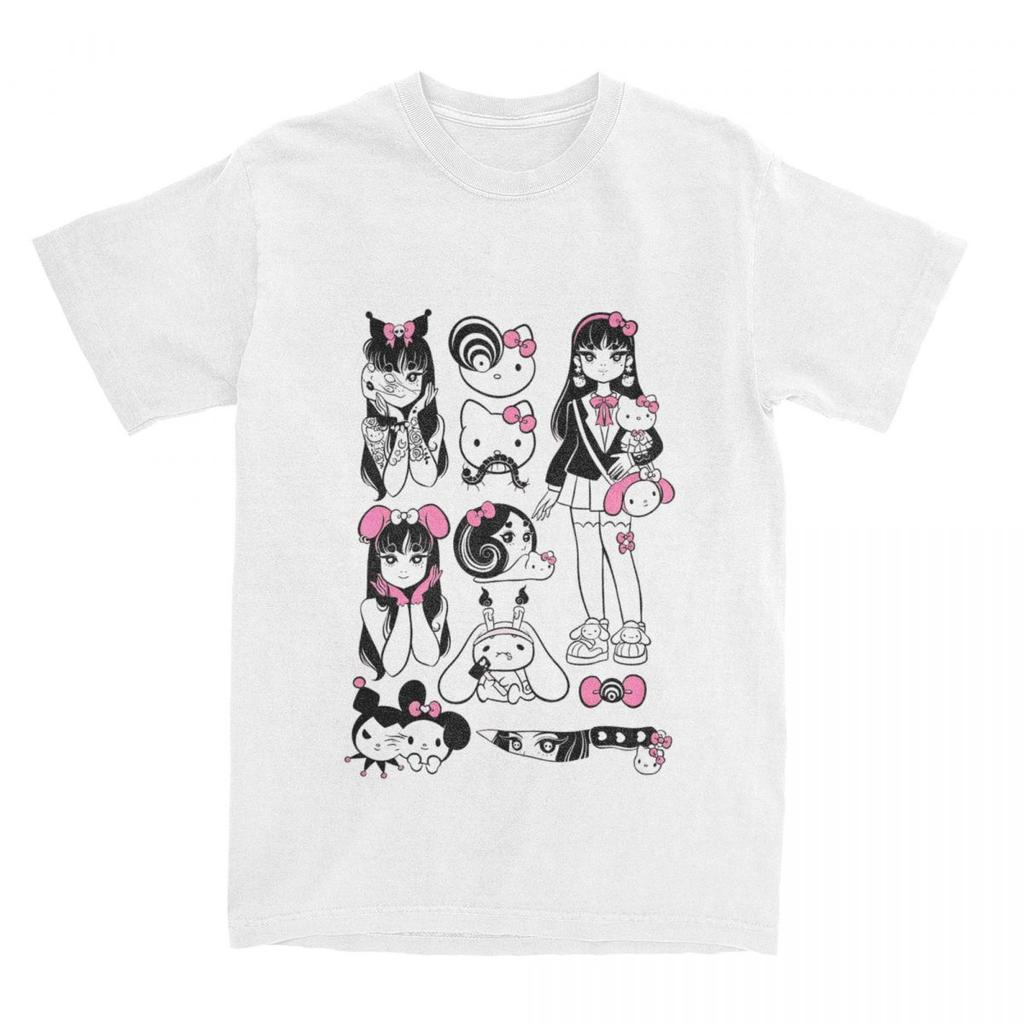 Junji Ito Tomie X Hello Kitty T-Shirt Trend T-Shirts Short Sleeve Streetwear Tshirt Summer Cotton O-Neck Size 100-4XL Clothes