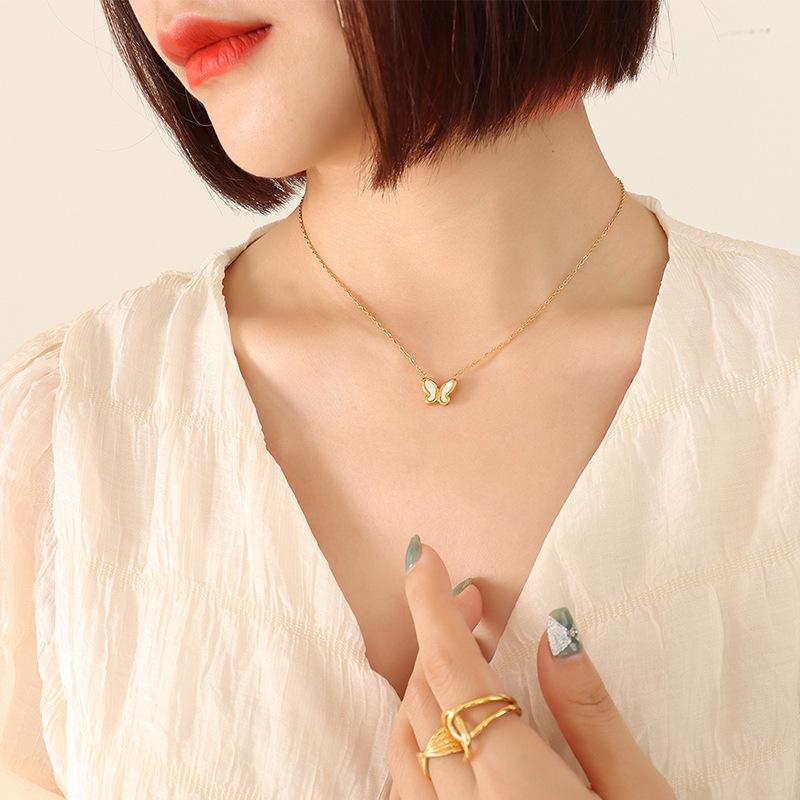 18k Gold-Plated Korean Minimalist Butterfly and Seashell Necklace & Earring Set