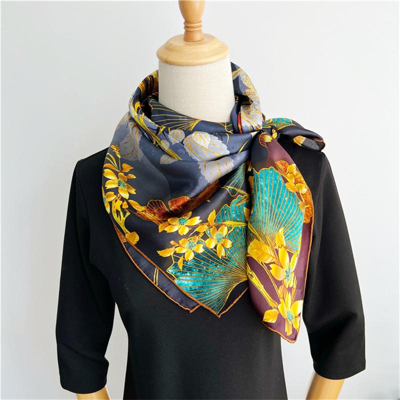 110*110 Cm Square Silk Scarf Women's Fashion Printed Small Neck Scarf Office Women's Hair Belt Folar Handkerchief Women's Handkerchief Shawl Scarf