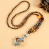 Retro Versatile Men's and Women's Sweater Chain Long High-end Wooden Pendant Buddha Bead Necklace Pendant Cotton and Linen Accessories