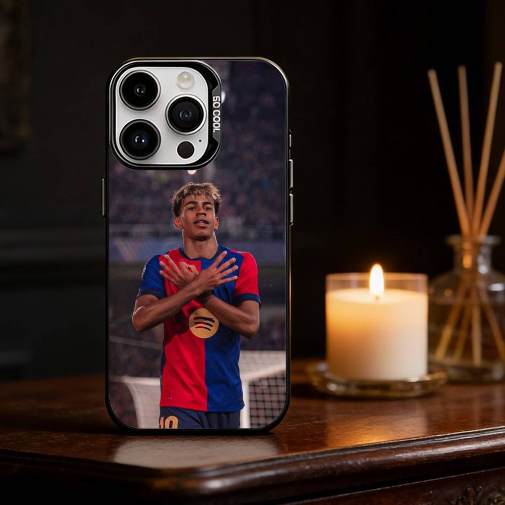 Спортивный чехол L-Lamine Y-Yamal STAR для iPhone 17 16 15 14 13 12 11 Pro Max Plus Серебристый Матовый Черный