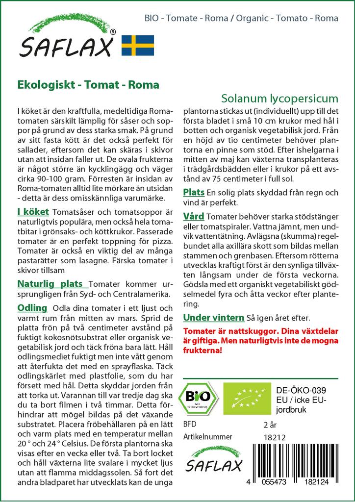 SAFLAX Garden in the Bag - Органический - Помидор - Рома - 15 семян - С субстратом в подходящем пакете - Solanum lycopersicum