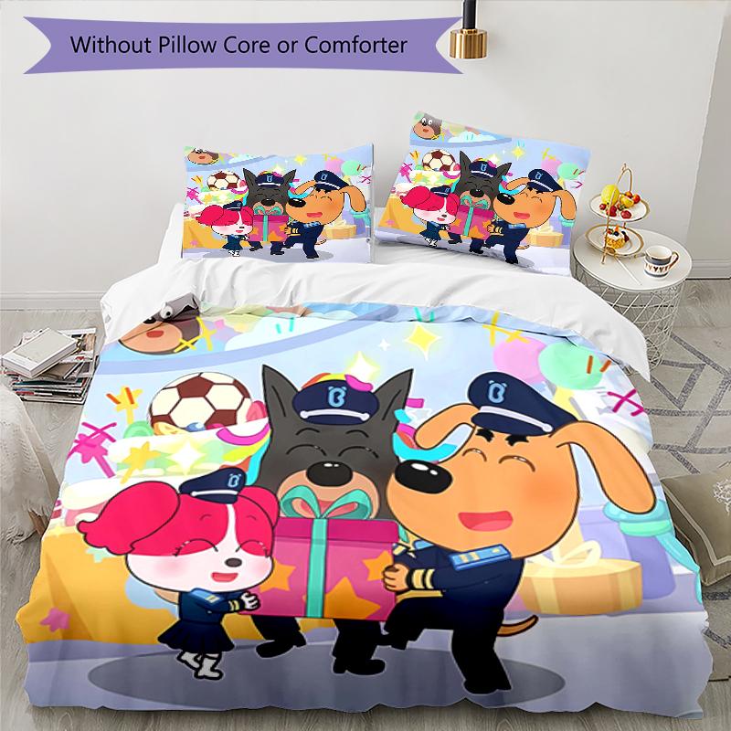 3pcs Sheriff Labrador2 Design Cover Set - HD Printed Bedding with 1 Cover and 2 Pillowcases - Perfect for Home and Dorm Decor