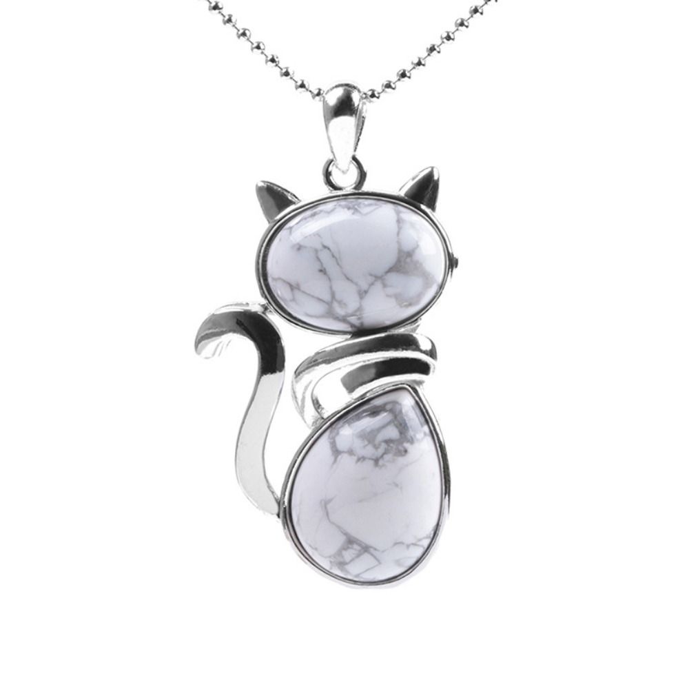 Pink Purple Stone Pendant Cute Shape Cat Jewelry Necklaces Daily Wear Cat Necklaces  Women Girl