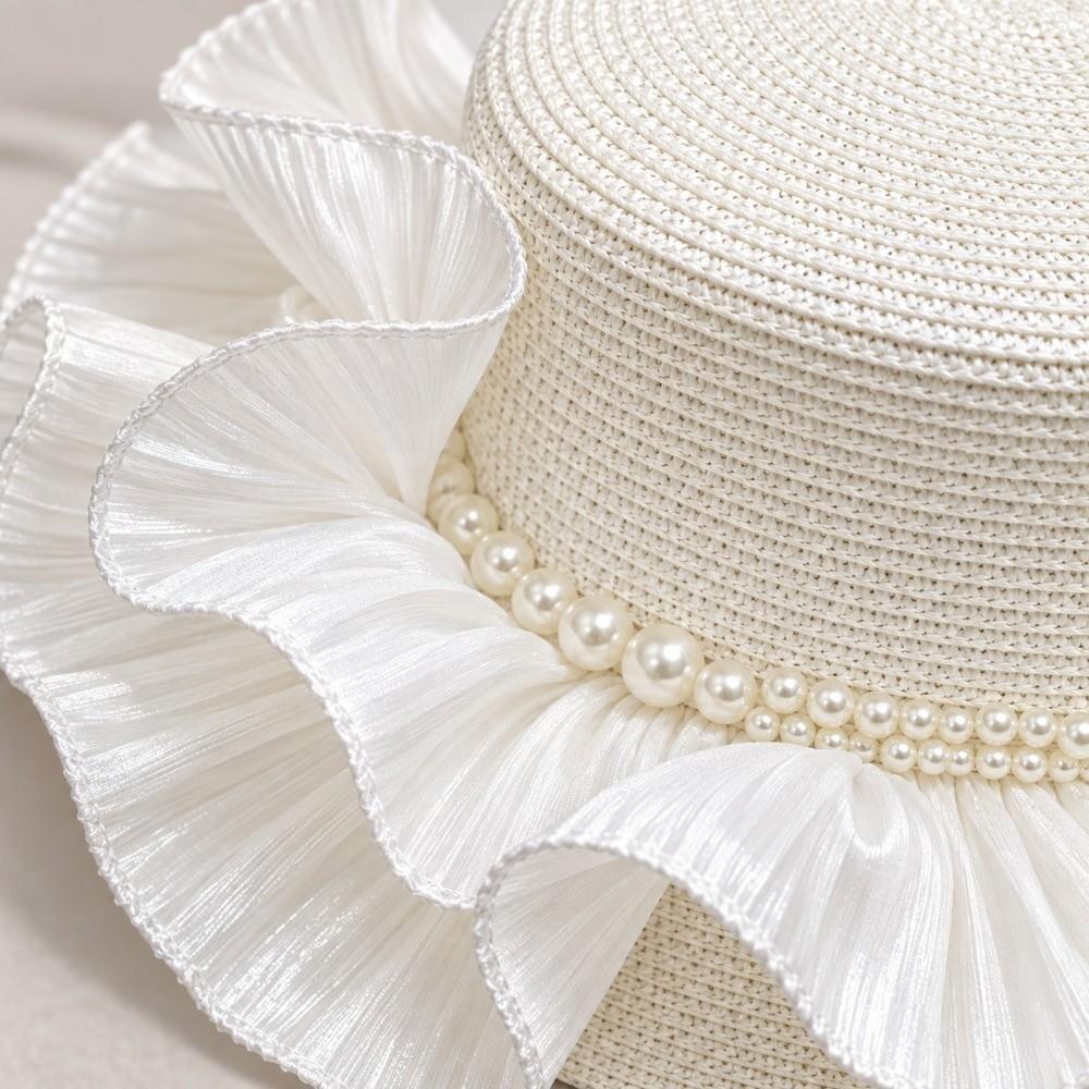 Pearl Decoration Panama Hat Elegant Paper Grass Hat Fashion Ladies Hat for Women
