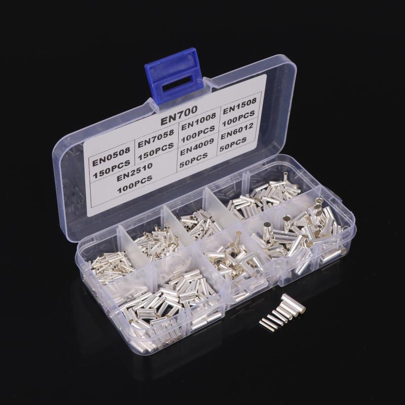 700 шт. Смешанный размер Неизолированные кабельные гильзы Голый клеммник Трубчатые наконечники для проводов Простые для соединения проводов Обжим штифтом